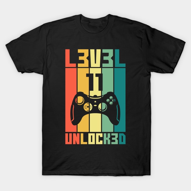 Level 11 Unlocked Vintage Gamer 11th Birthday Gift T-Shirt by Alex21